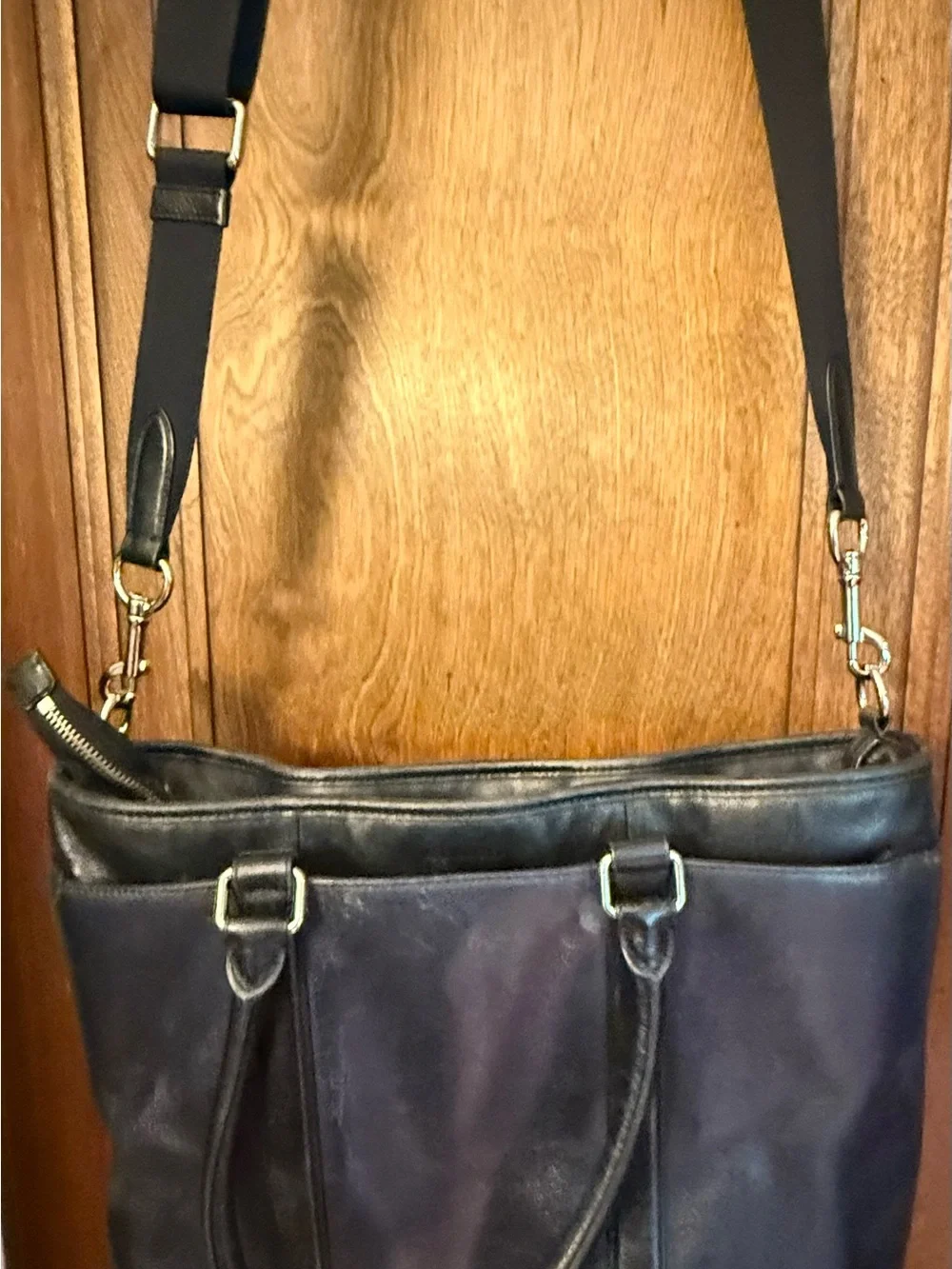 Vintage Coach Black and Navy Leather Crossbody Tote